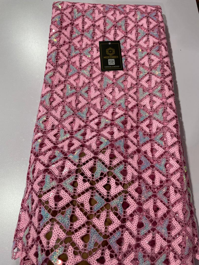 Pink Sequined Guipure Lace 1