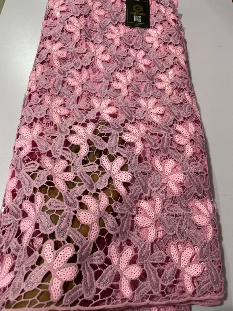 Pink Sequined Guipure Lace. 2